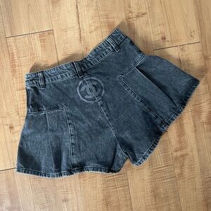 CC Coco Beach Charcoal Flared High Waist Denim Jean Shorts